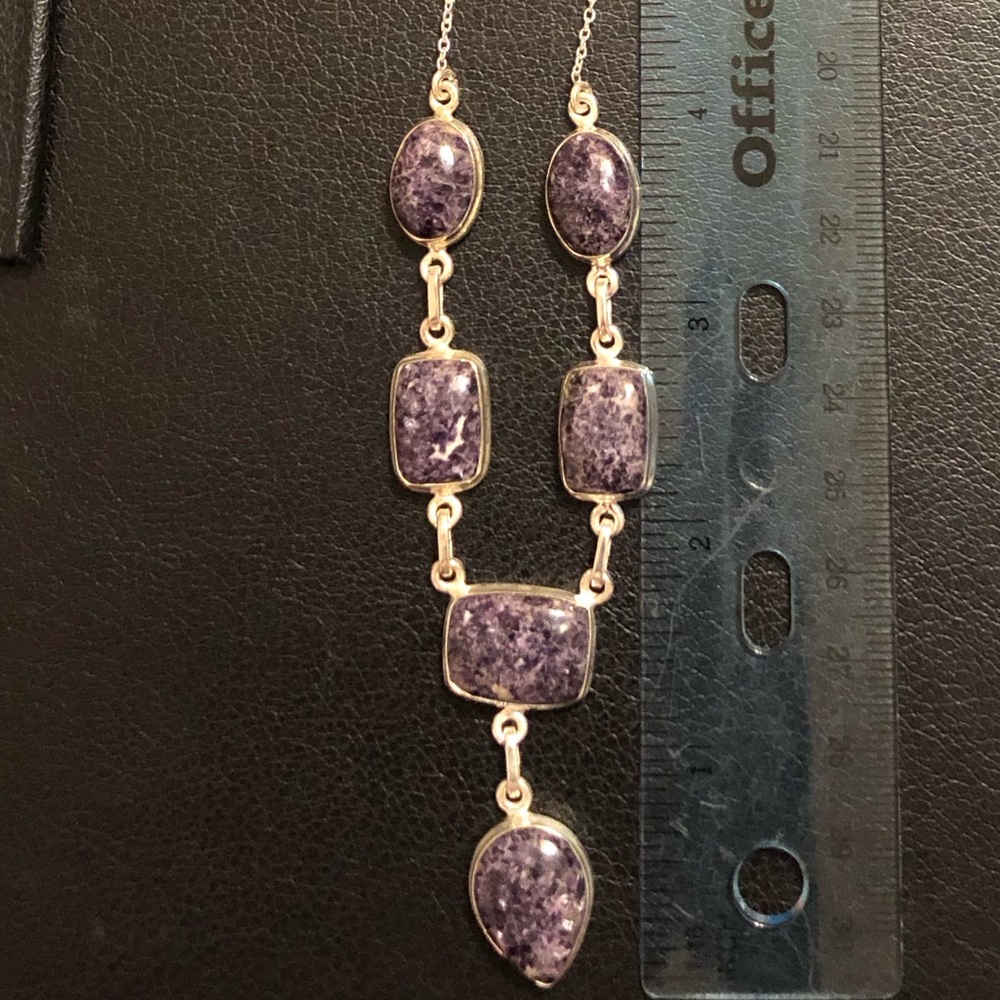Sterling silver and genuine lepidolite necklace